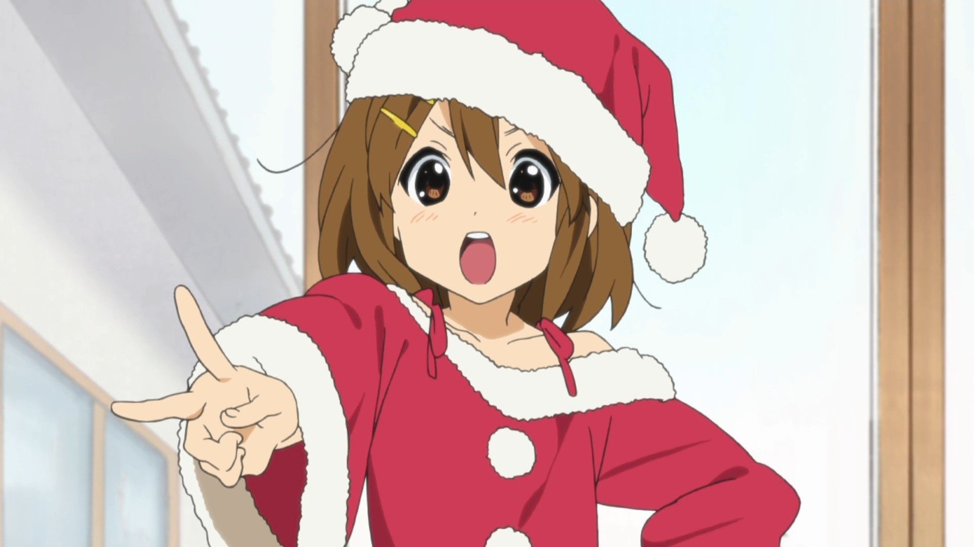 k on , Screenshots, Hirasawa, Yui, Anime, Christmas, Outfits, Anime, Girls, Peace, Sign Wallpaper