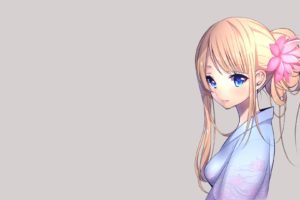 blondes, Blue, Eyes, Japanese, Clothes, Simple, Background, Anime, Girls, Hair, Ornaments, Grey, Background, Original, Characters