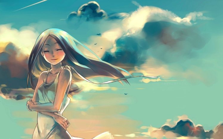 women, Paintings, Clouds, Artwork, Anime, Girls, Original, Characters HD Wallpaper Desktop Background