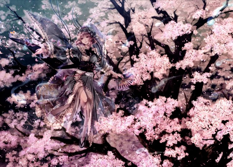 touhou, Collection, Sakura, Kimono, Fantasy, Anime, Girls HD Wallpaper Desktop Background