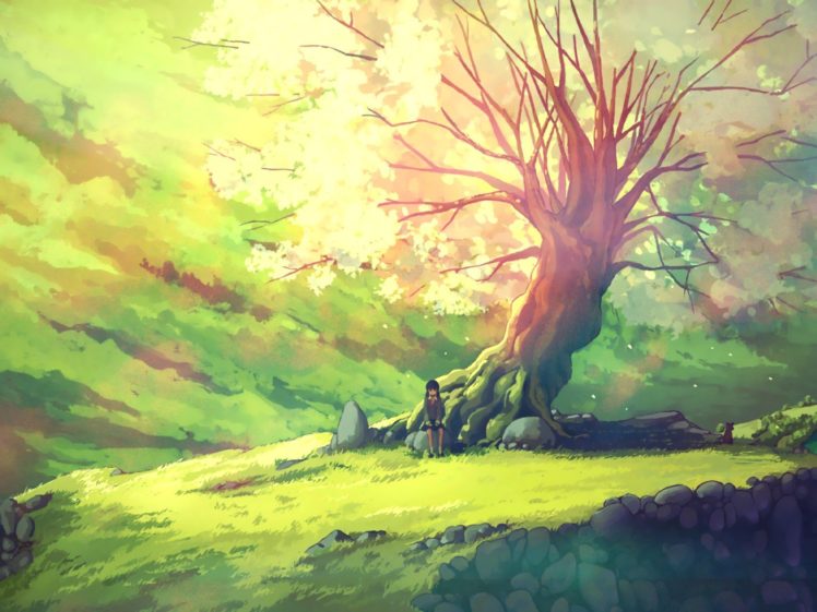 nature, Trees, Scenic, Anime, Girls HD Wallpaper Desktop Background