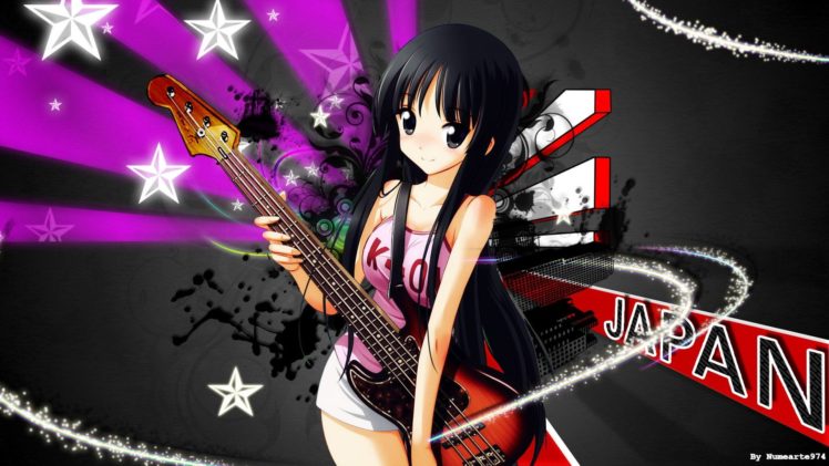 k on , Blue, Eyes, Long, Hair, Guitars, Akiyama, Mio, Anime, Girls, Black, Hair HD Wallpaper Desktop Background