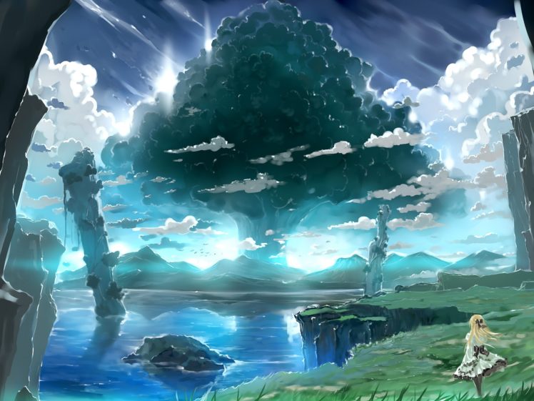 bob,  biyonbiyon , Clouds, Landscape, Original, Scenic, Sky, Tree, Water HD Wallpaper Desktop Background