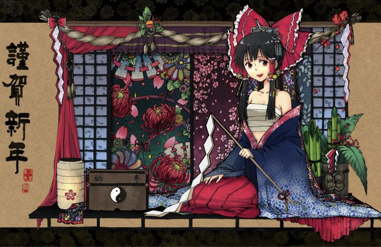 touhou, Miko, Hakurei, Reimu, Sarashi HD Wallpaper Desktop Background