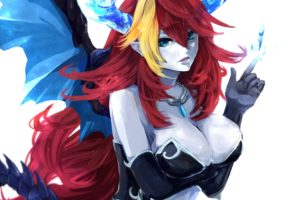breasts, Cleavage, Elbow, Gloves, Hera,  pandd , Horns, Kuroame, Necklace, Puzzle, And, Dragons, Red, Hair, Wings