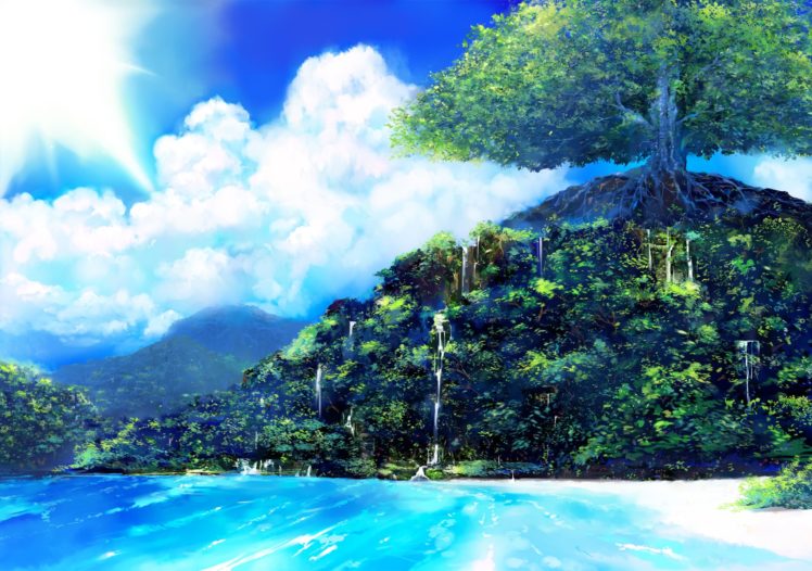 clouds, Forest, Landscape, Matsumoto, Noriyuki, Nobody, Original, Scenic, Sky, Tree, Water, Waterfall HD Wallpaper Desktop Background