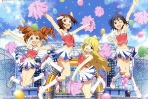 skirts, Smiling, Anime, Hoshii, Miki, Amami, Haruka, Takatsuki, Yayoi, Kikuchi, Makoto, Idolmaster, Skies