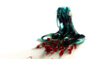 vocaloid, Flowers, Hatsune, Miku, Long, Hair, Lonely, Flower, Petals, Roses, Anime, Girls, Detached, Sleeves