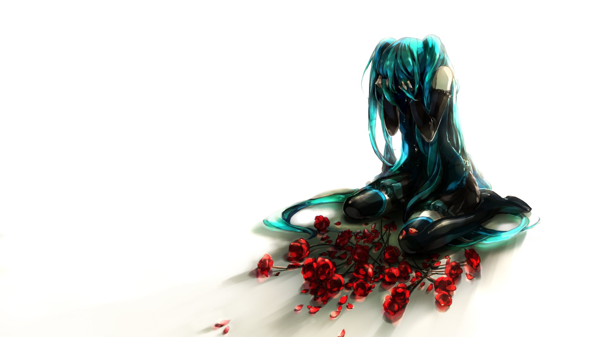 vocaloid, Flowers, Hatsune, Miku, Long, Hair, Lonely, Flower, Petals, Roses, Anime, Girls, Detached, Sleeves Wallpaper