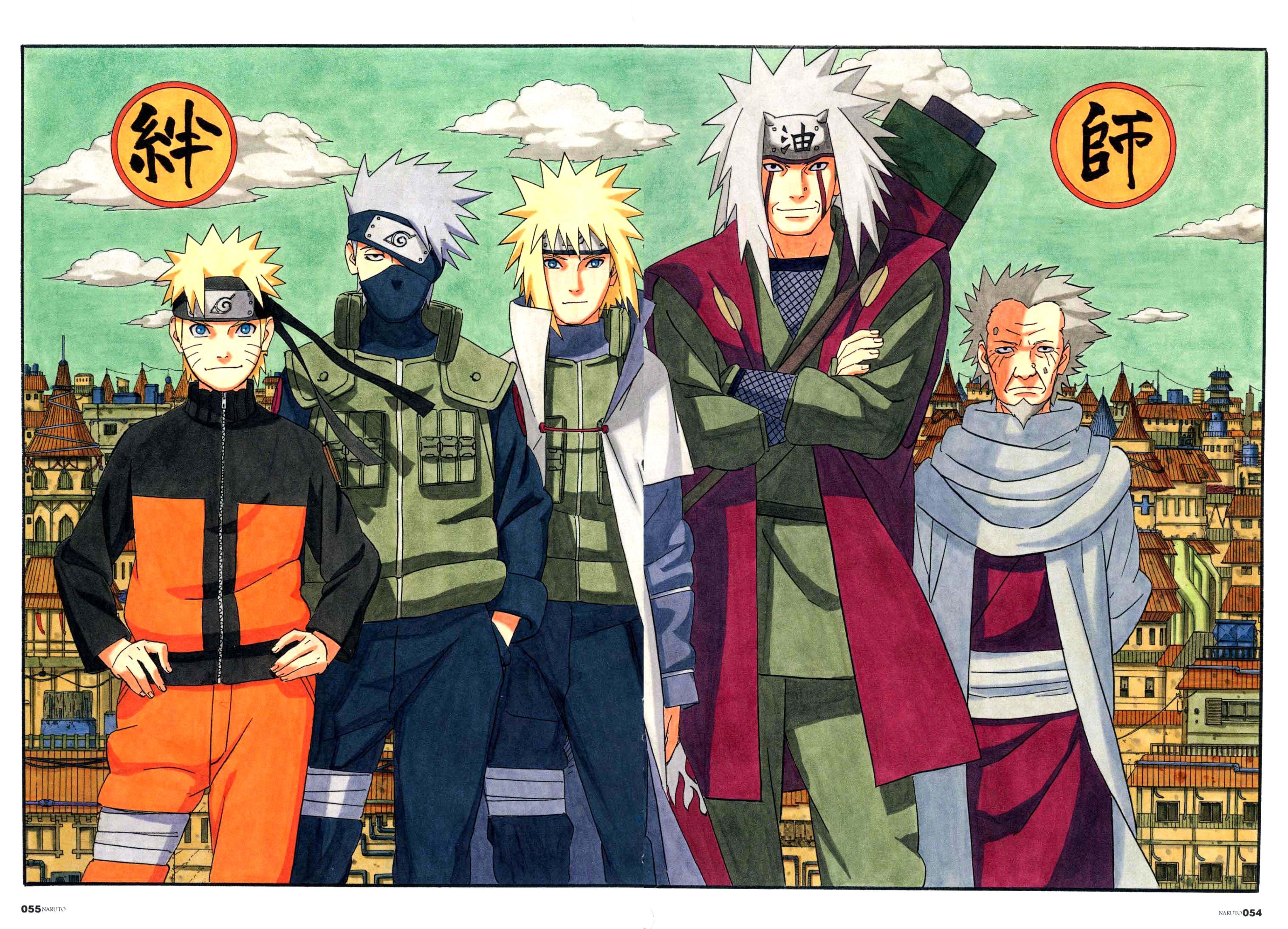 naruto , Shippuden, Yondaime, Sarutobi, Hiruzen, Uzumaki, Naruto, Kakashi, Hatake, Jiraiya Wallpaper