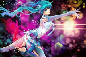 abstract, Vocaloid, Gloves, Dress, Multicolor, Hatsune, Miku, Blue, Eyes, Tie, Long, Hair, Blue, Hair, Thigh, Highs, Twintails, Miku, Append, Anime, Girls, Vocaloid, Append, Nail, Polish