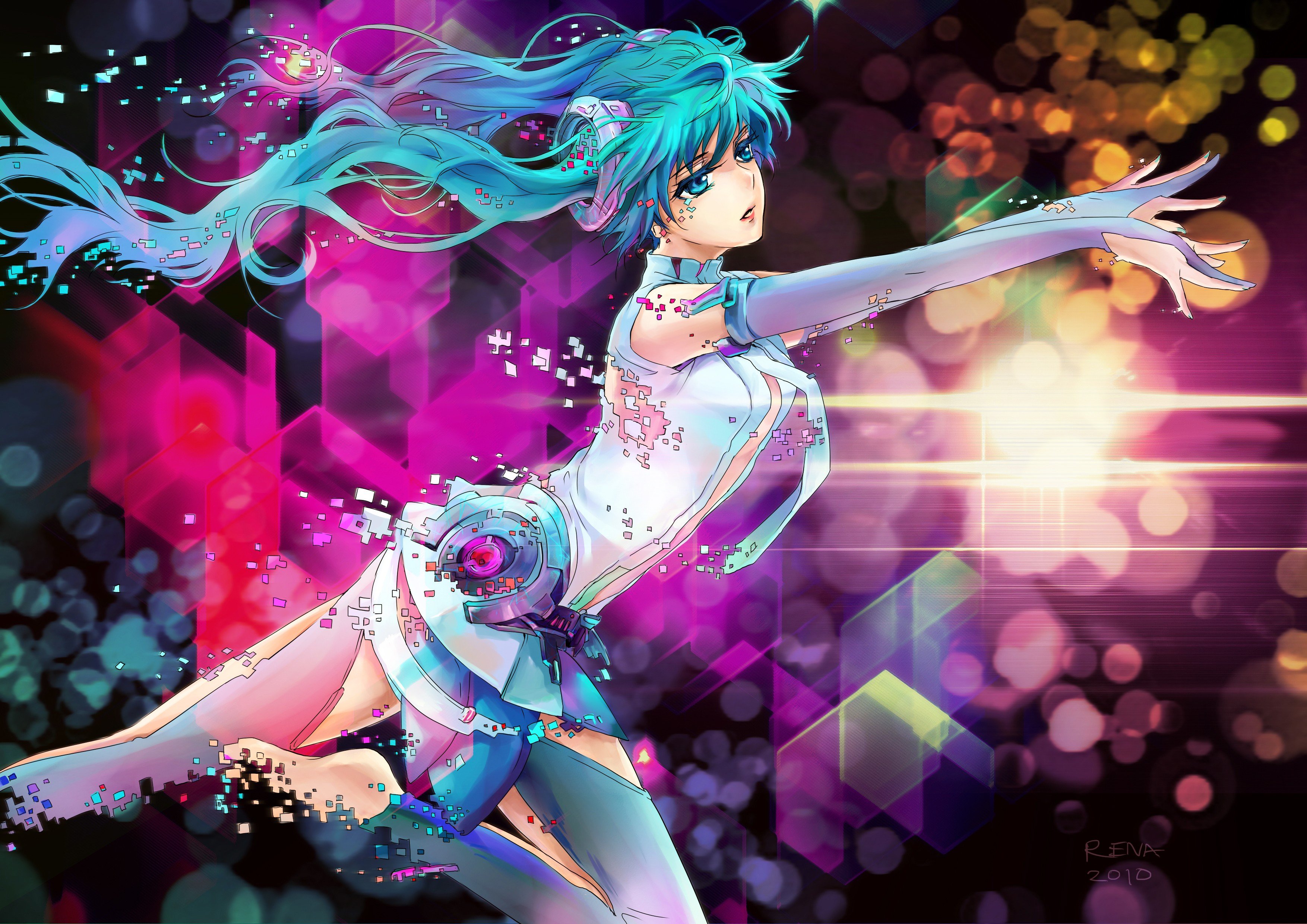 abstract, Vocaloid, Gloves, Dress, Multicolor, Hatsune, Miku, Blue, Eyes, Tie, Long, Hair, Blue, Hair, Thigh, Highs, Twintails, Miku, Append, Anime, Girls, Vocaloid, Append, Nail, Polish Wallpaper