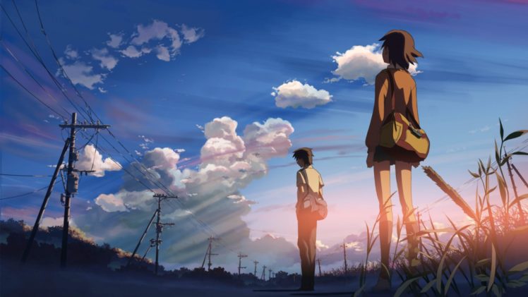 boy, Women, Clouds, Skylines, Makoto, Shinkai, 5, Centimeters, Per, Second, Lovers, Anime, Skyscapes HD Wallpaper Desktop Background