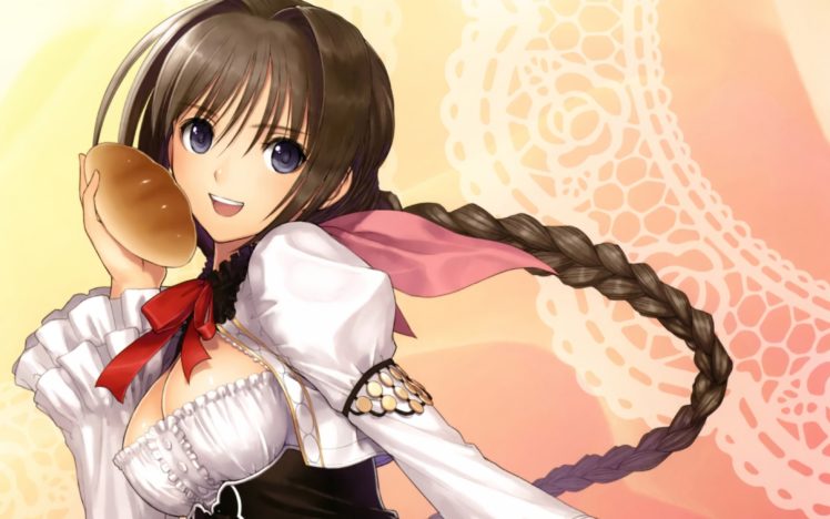 brunettes, Tony, Taka, Long, Hair, Bread, Braids, Shining, Hearts, Anime, Girls, Neris HD Wallpaper Desktop Background