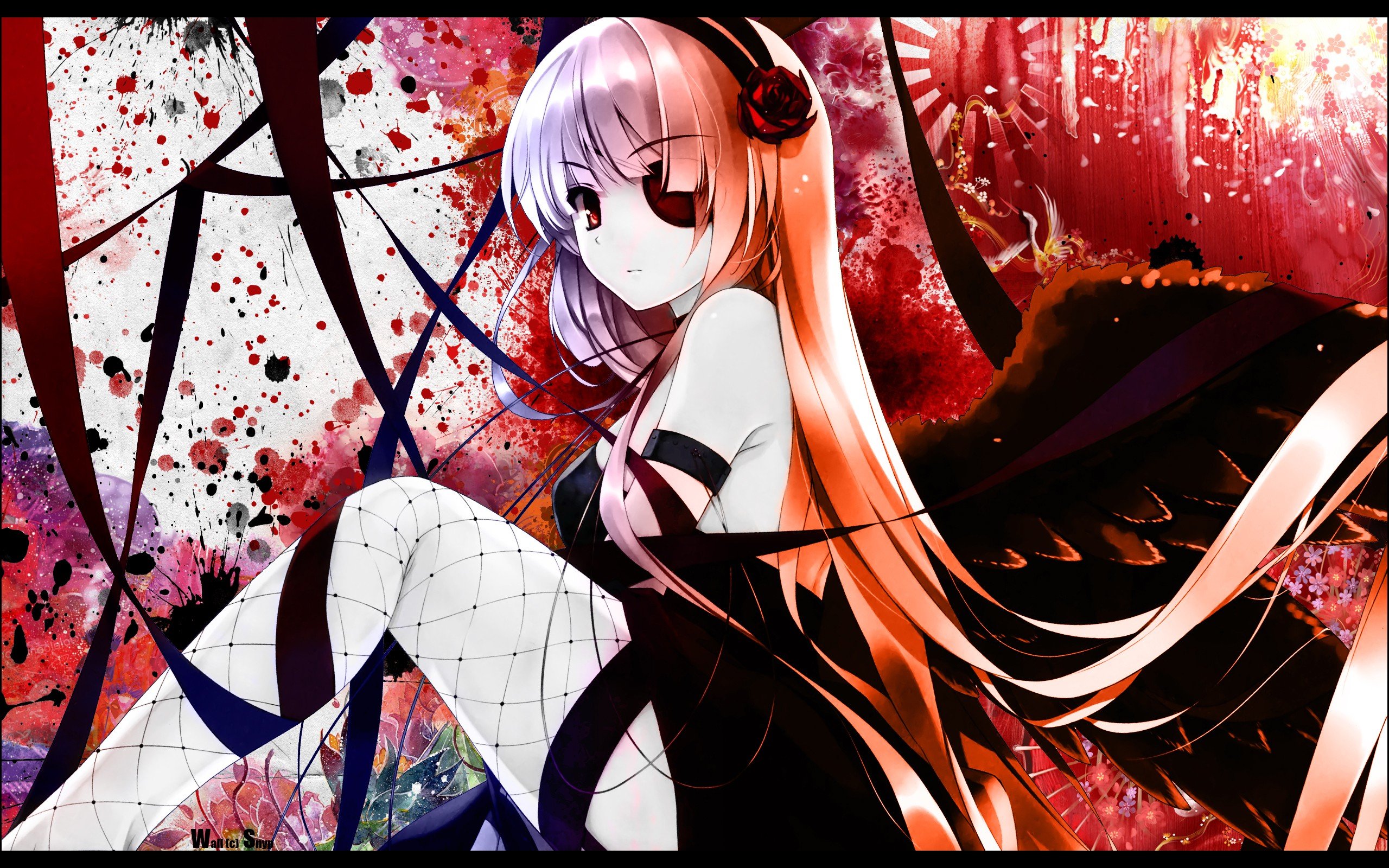 Angels Women Wings Stockings Eyepatch Red Eyes Snyp Misaki Kurehito Anime Girls Hair Band Wallpapers Hd Desktop And Mobile Backgrounds