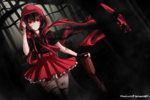 rifles, Trees, Forests, Text, Blood, Skirts, Long, Hair, Weapons, Scars, Red, Eyes, Thigh, Highs, Shirts, Hoodies, Scarfs, Bandages, Anime, Girls, Black, Hair, Ruby, Rose, Rwby, Firearms