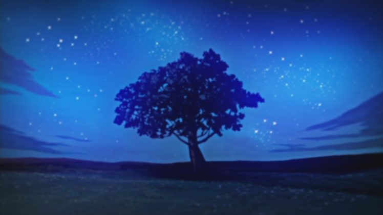 nature, Trees, Night, Stars, Illustrations, Anime, Nichijou, Skyscapes HD Wallpaper Desktop Background