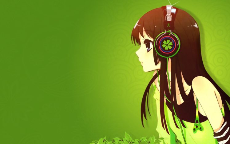 headphones, Green, K on , Akiyama, Mio, Anime, Simple, Background, Anime, Girls HD Wallpaper Desktop Background