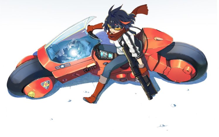 akira, Boots, Cigarette, Goggles, Gun, Kill, La, Kill, Matoi, Ryuuko, Motorcycle, Scarf, Short, Hair, Sugi, Koutarou, Weapon HD Wallpaper Desktop Background