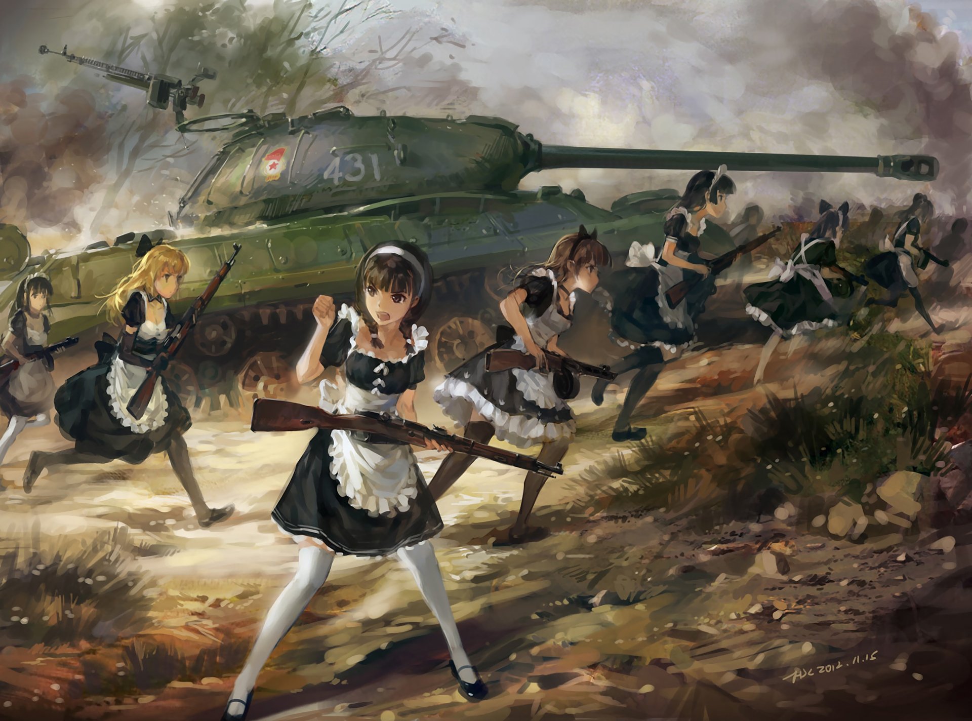 tanks, War, Hjl, Is 3, Schoolgirls, Anime, Girls, Original Wallpaper