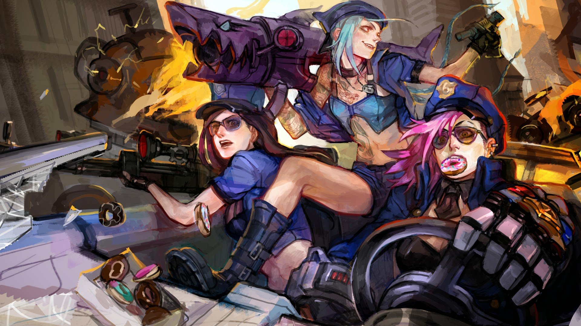 Blue Hair Caitlyn Jinx League Of Legends League Of Legends Pink Hair Police Vi League Of Legends Wallpapers Hd Desktop And Mobile Backgrounds