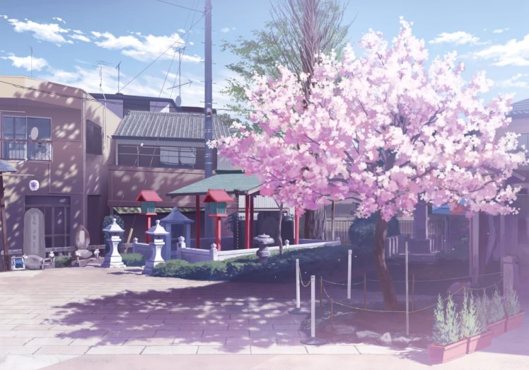 building, Cherry, Blossoms, Isou, Nagi, Nobody, Original, Scenic, Tree HD Wallpaper Desktop Background