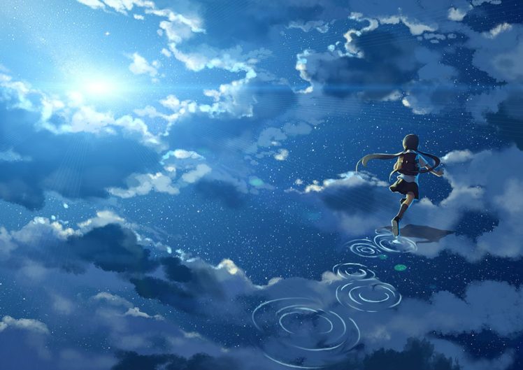 clouds, Kklaji008, Night, Original, Scenic, Sky, Stars, Twintails HD Wallpaper Desktop Background