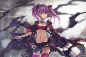 aisha,  elsword , Elsword, Navel, Purple, Eyes, Purple, Hair, Signed, Stockings, Swd3e2, Translation, Request, Twintails