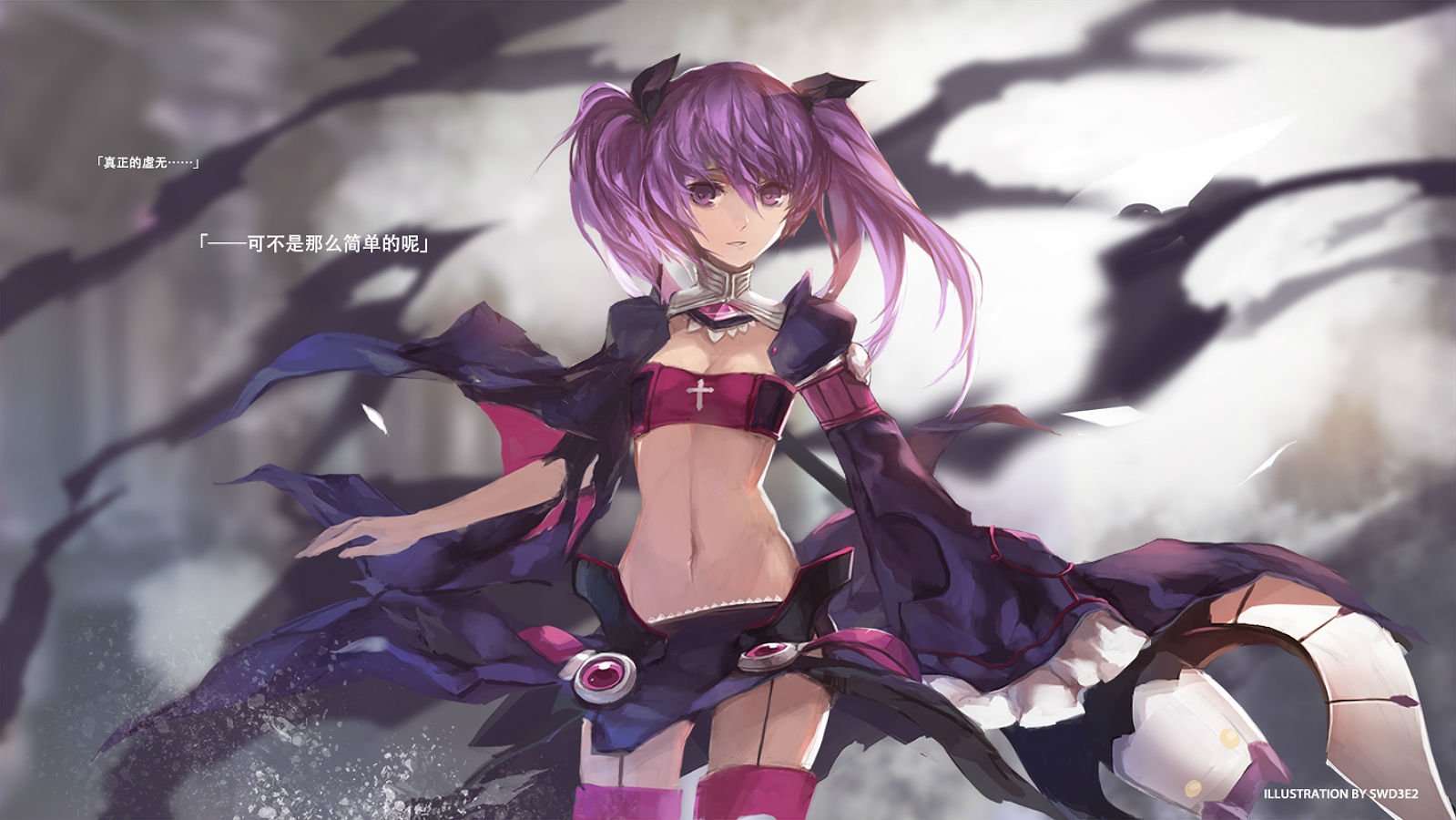 aisha,  elsword , Elsword, Navel, Purple, Eyes, Purple, Hair, Signed, Stockings, Swd3e2, Translation, Request, Twintails Wallpaper
