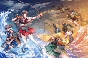 aircraft, Akagi,  kancolle , Blood, Bow, Haimerejzero, Hiryuu,  kancolle , Kaga,  kancolle , Kantai, Collection, Souryuu,  kancolle , Torn, Clothes, Water