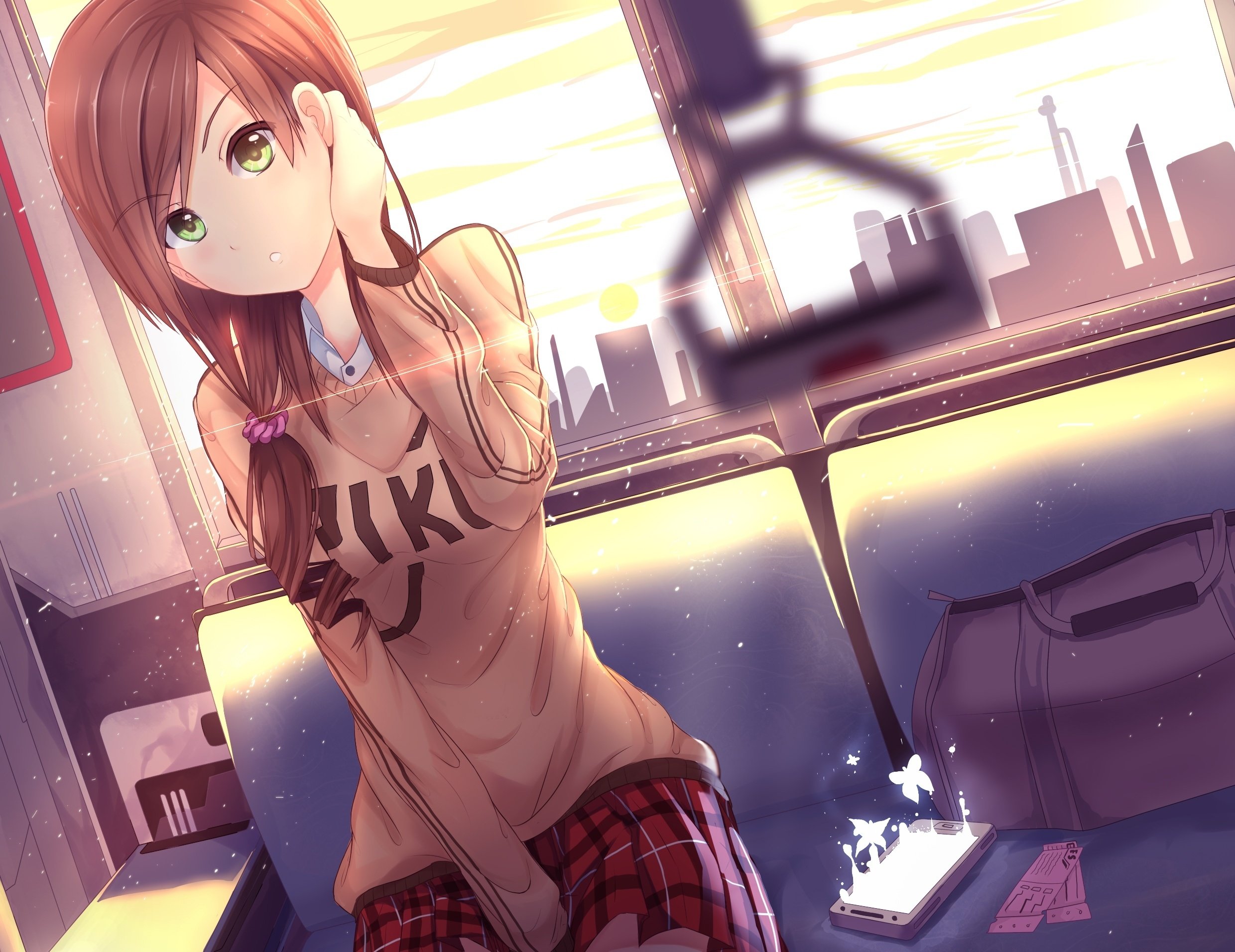 art, Train, Sunset, Car, Girl, Riki to, Original Wallpaper