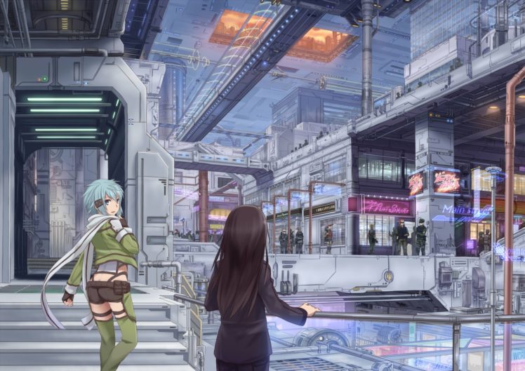 building, City, Gun, Gale, Online, Kirigaya, Kazuto, Shinon,  sao , Sword, Art, Online, Yuugure HD Wallpaper Desktop Background