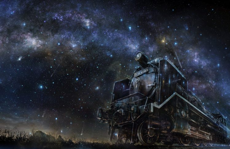grass, Iy, Tujiki, Night, Nobody, Original, Scenic, Sky, Stars, Train HD Wallpaper Desktop Background