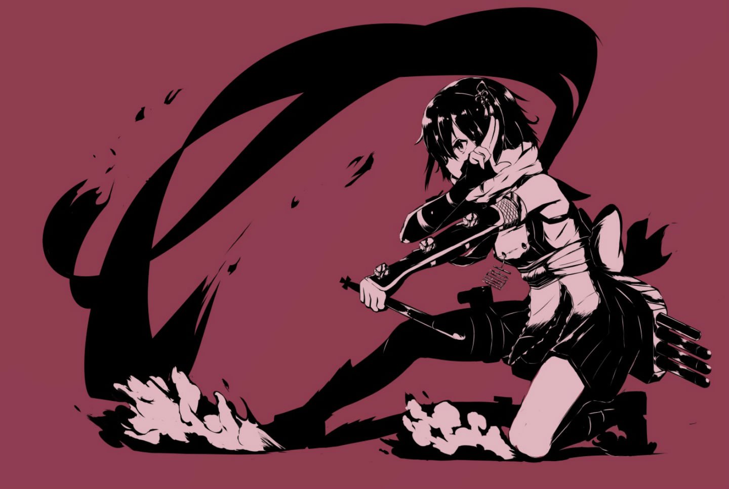 daikichi, Buri, Kantai, Collection, Ninja, Polychromatic, Scarf, Sendai,  kancolle , Skirt, Weapon Wallpaper