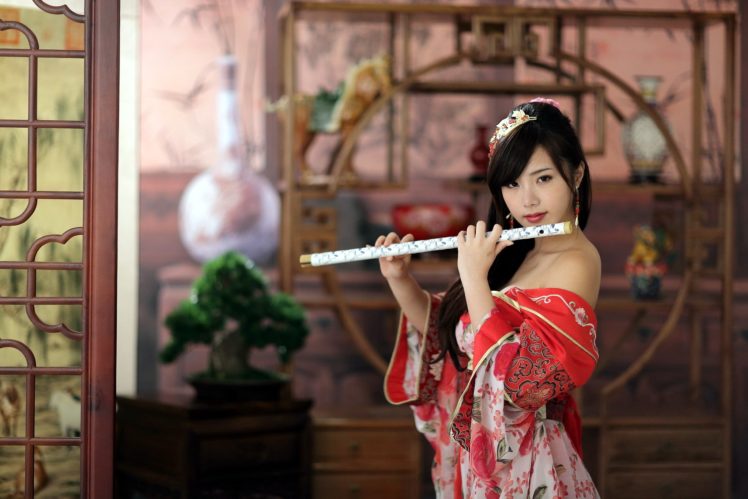 asian, Flute, Babe, Mood, Music HD Wallpaper Desktop Background