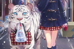 tiger, Girl, School, Uniform, Anime