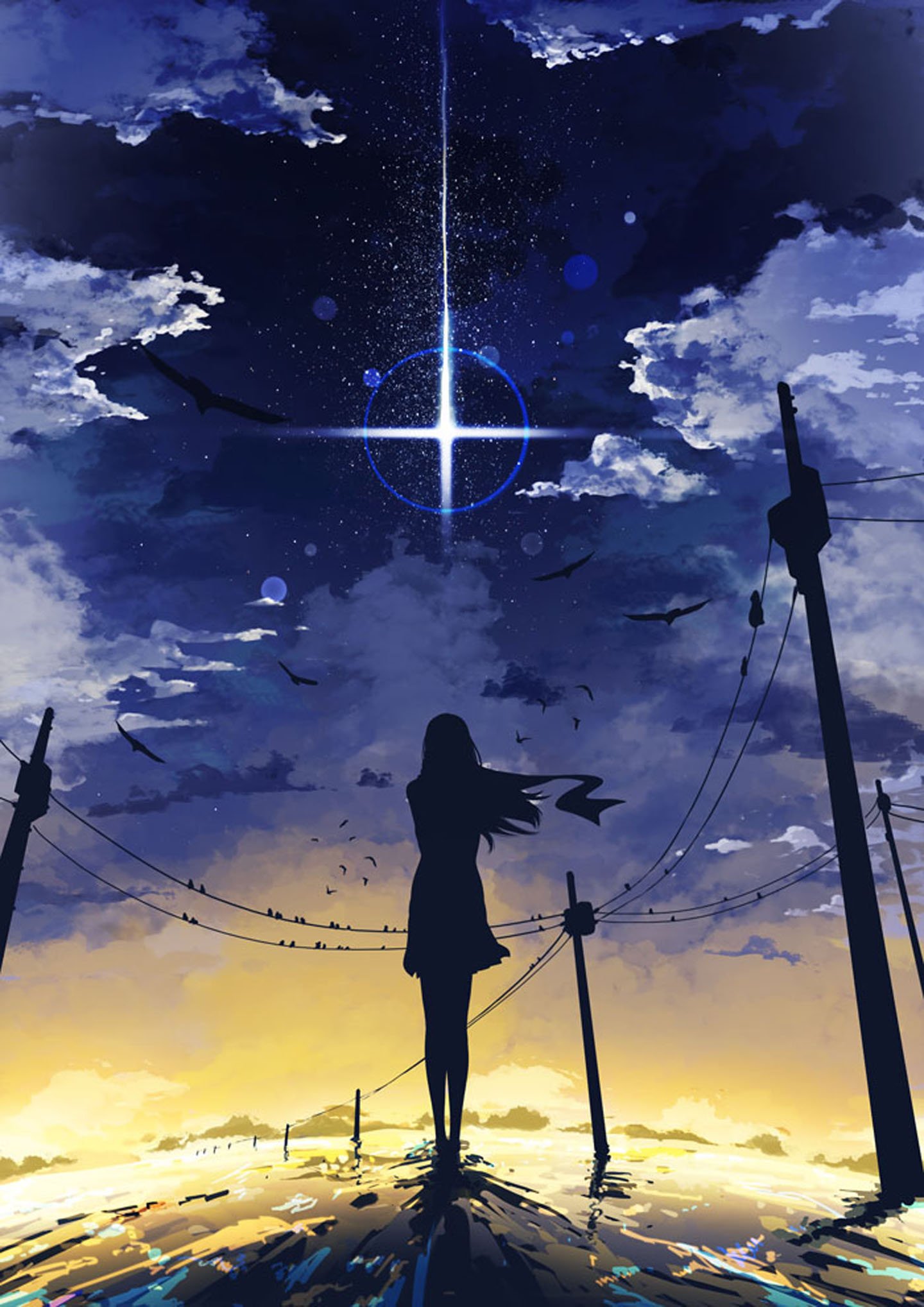 night, Girl, Sunset, Star, Anime Wallpaper