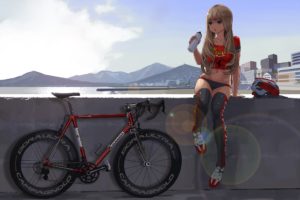 bicycle, Hitomi, Kazuya, Long, Hair, Thighhighs