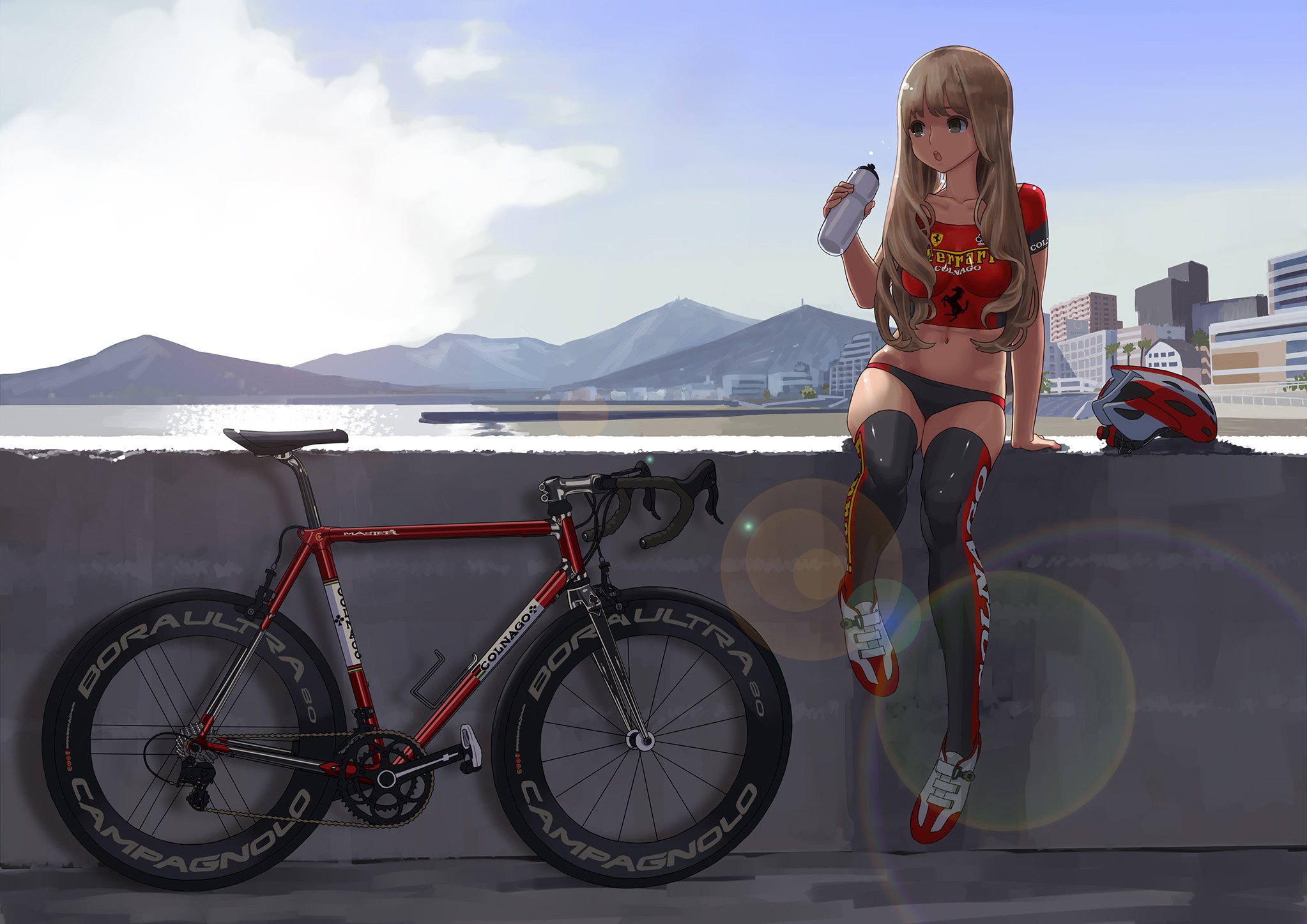 bicycle, Hitomi, Kazuya, Long, Hair, Thighhighs Wallpaper