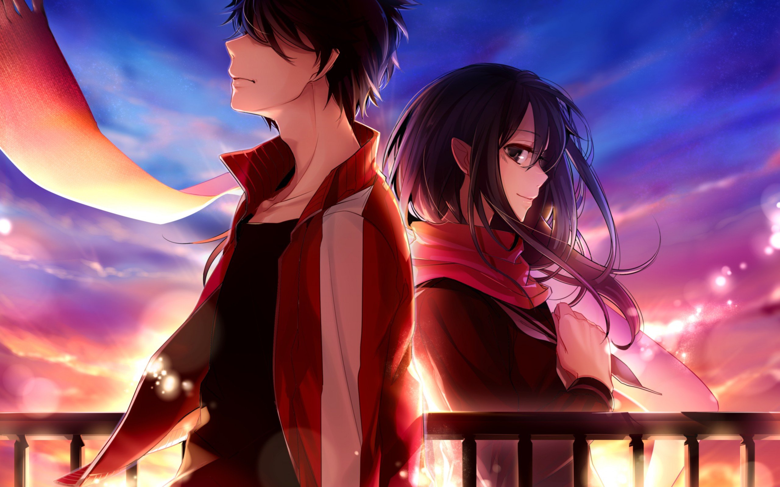 anime, Boy, Girl, Sunset Wallpaper