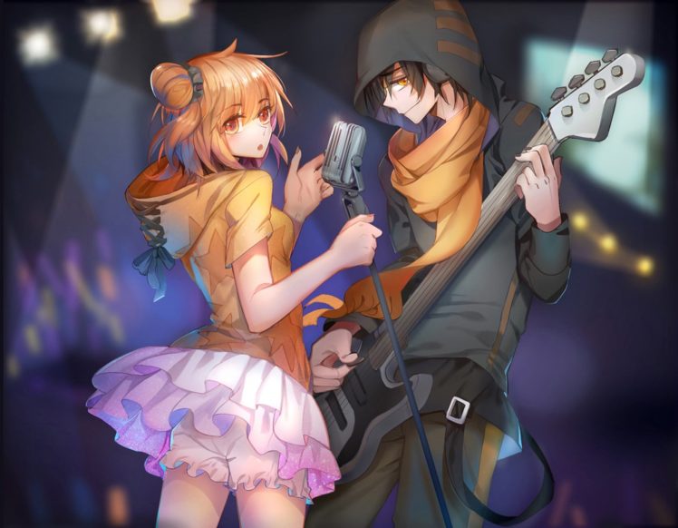 Music Anime Couple Guitar Girl Boy Singer Wallpapers Hd