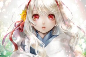 anime,  , Original, Yellow, Flower, Girl, White, Hair