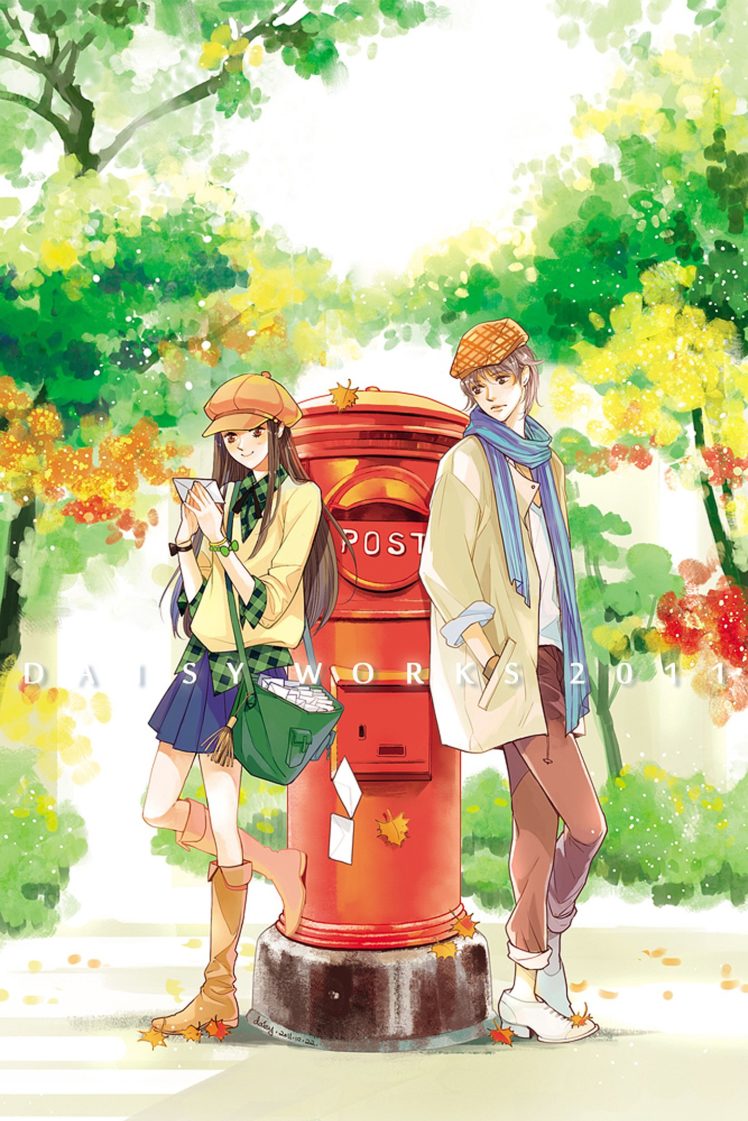 couple, Red, Post, Love, Letters, Short, Dress, Long, Hair, Girl, Boy, Tree, Forest, Autumn HD Wallpaper Desktop Background
