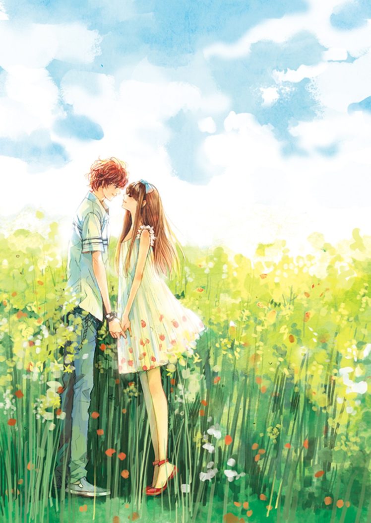 couple, Love, Dress, Brown, Long, Hair, Girl, Boy, Flower, Garden, Red, Shoes HD Wallpaper Desktop Background