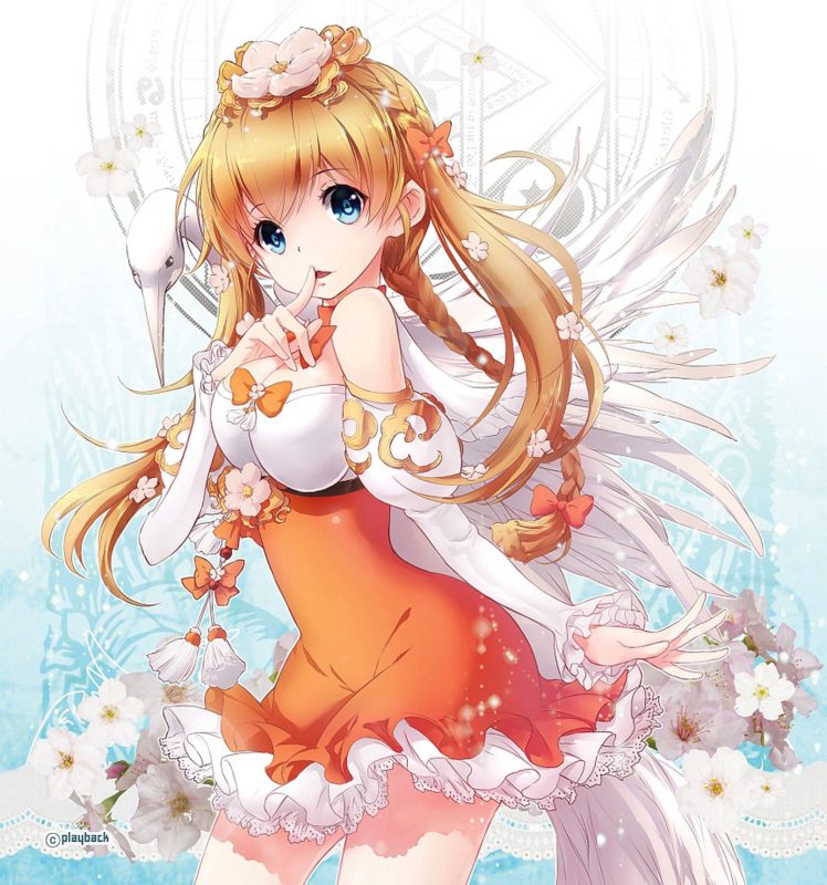 anime, Kawaii, Cute, Girl, Animal, Flower, Sakura, Blue, Sky, Dress HD Wallpaper Desktop Background