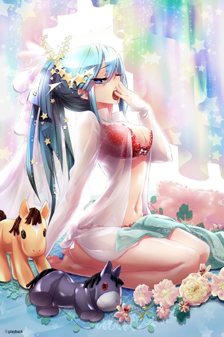 toys, Animal, Blue, Hair, Long, Sleep, Stars, Rainbow, Anime, Cute, Girl HD Wallpaper Desktop Background
