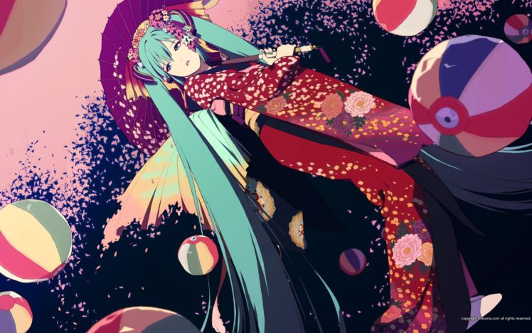 vocaloid colorful, Anime, Series, Beautiful, Kimono, Girl, Flower HD Wallpaper Desktop Background