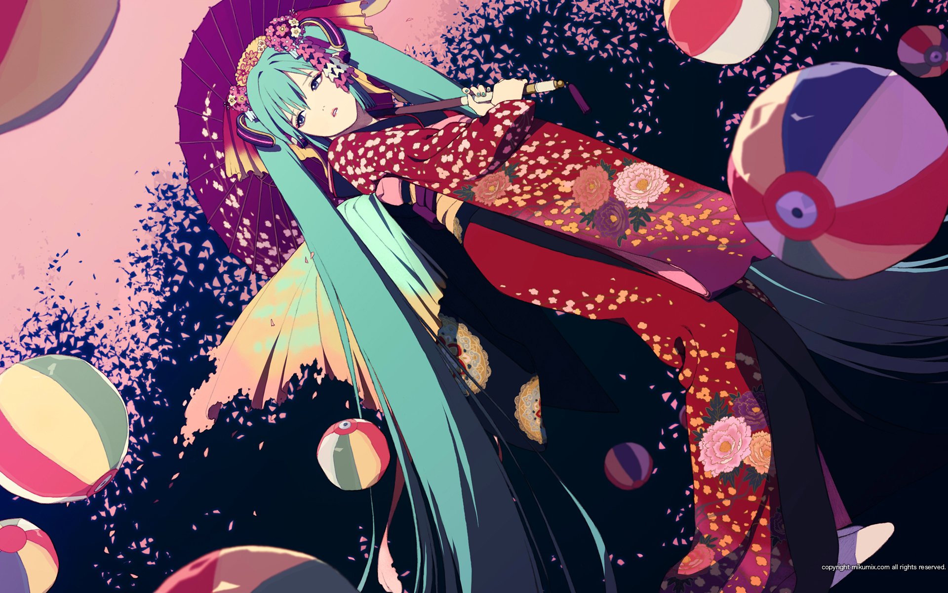 vocaloid colorful, Anime, Series, Beautiful, Kimono, Girl, Flower Wallpaper