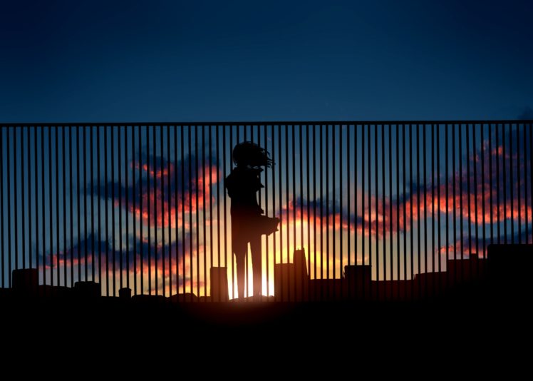 fence, Art, Sunset, Silhouette, Home, Clouds, Girl, Anime, Sun, Sky HD Wallpaper Desktop Background