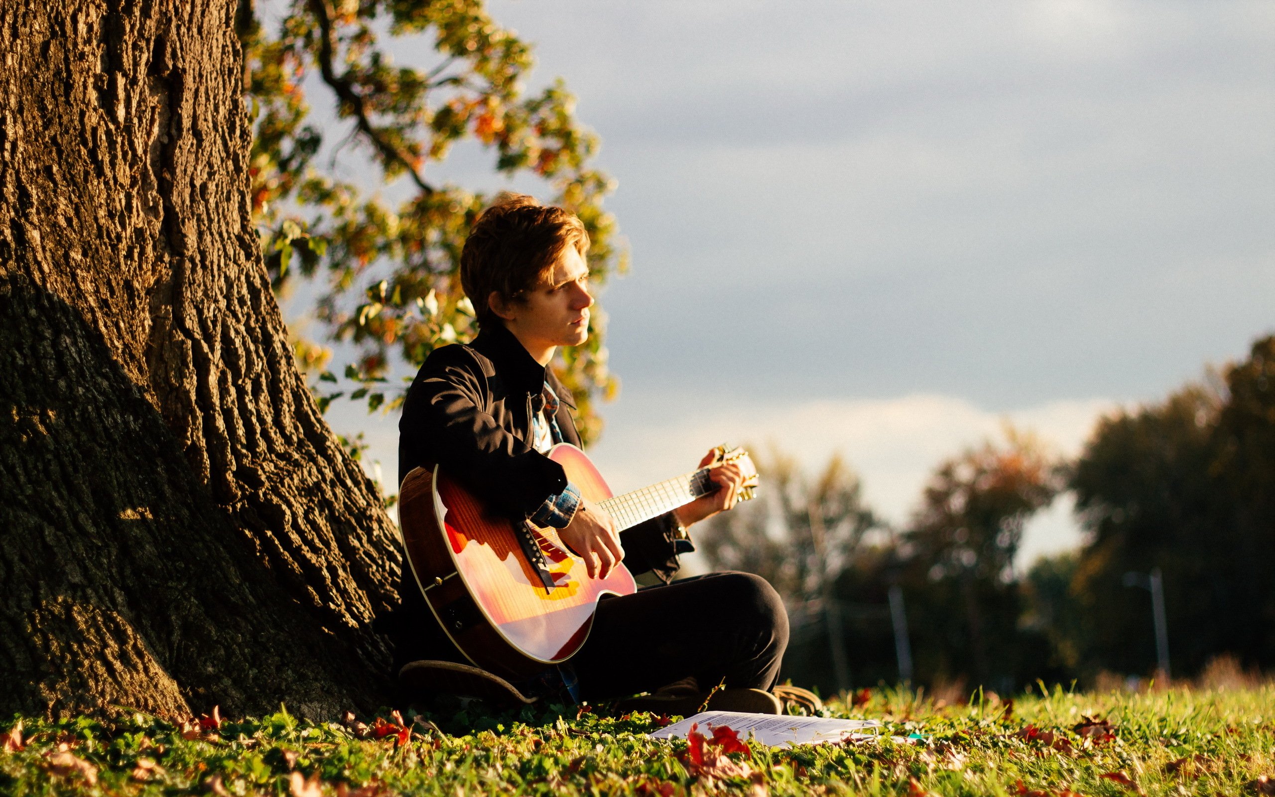 guy, Mood, Music, Guitar, Sunlight, Tree, Soul Wallpaper